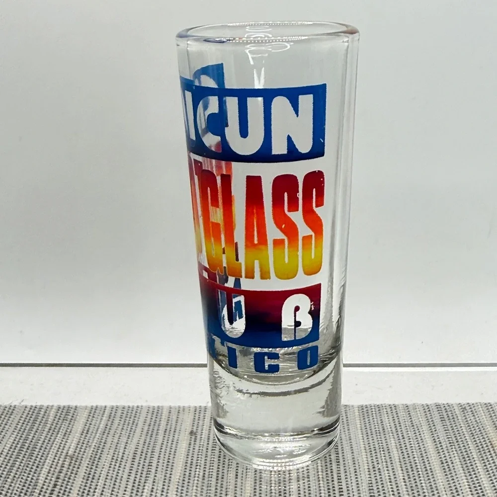 Cancun Shot‎ Glass Club Mexico Souvenir Tall Shooter Glass Multi Color Graphic